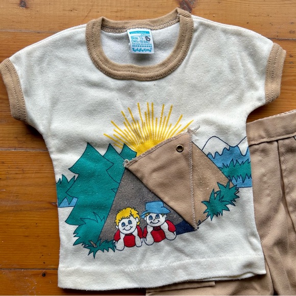 JCPenney Toddletime Little Camper Outfit size 6mos Tent T-shirt & Cargo Pants - Picture 3 of 11